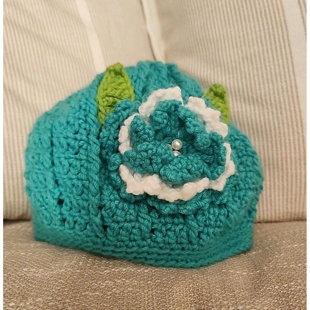 Winter Stocking Cap Crochet Beanie Hat With Flower. Handcrafted Winter Hat. Cute